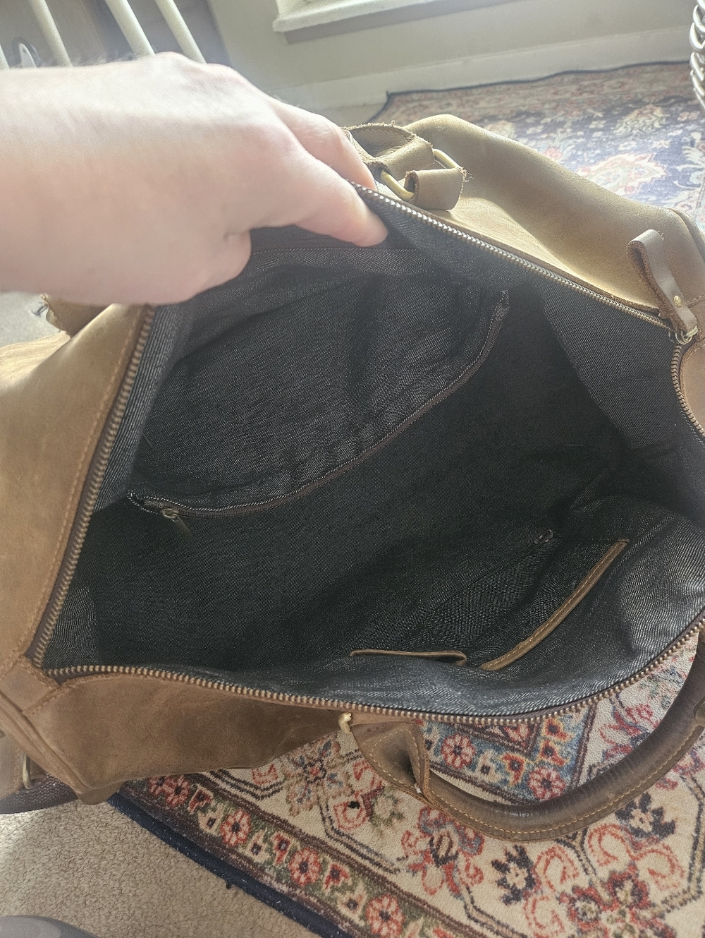 Full Grain Leather Weekend Duffle Bag -Tan Brown Overnight Cabin Bag - Picture 9 of 16